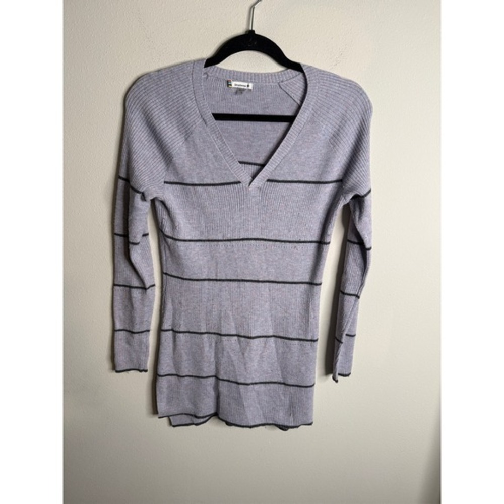 Smartwool Small V-Neck Striped Ribbed Sweater Dress Merino Wool‎ Blend Womens